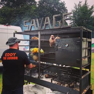 Boss Eddy cooking on the 1800 Fire Cage at the Smoke & Fire Festival 2021 in Colchester.